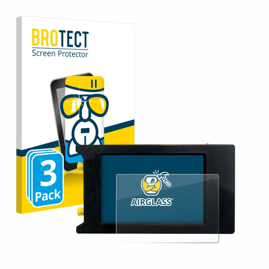 Front side of a product packaging with the brand logo BROTECT. Next to it is the device LiteVNA 64 shown with the correspondin