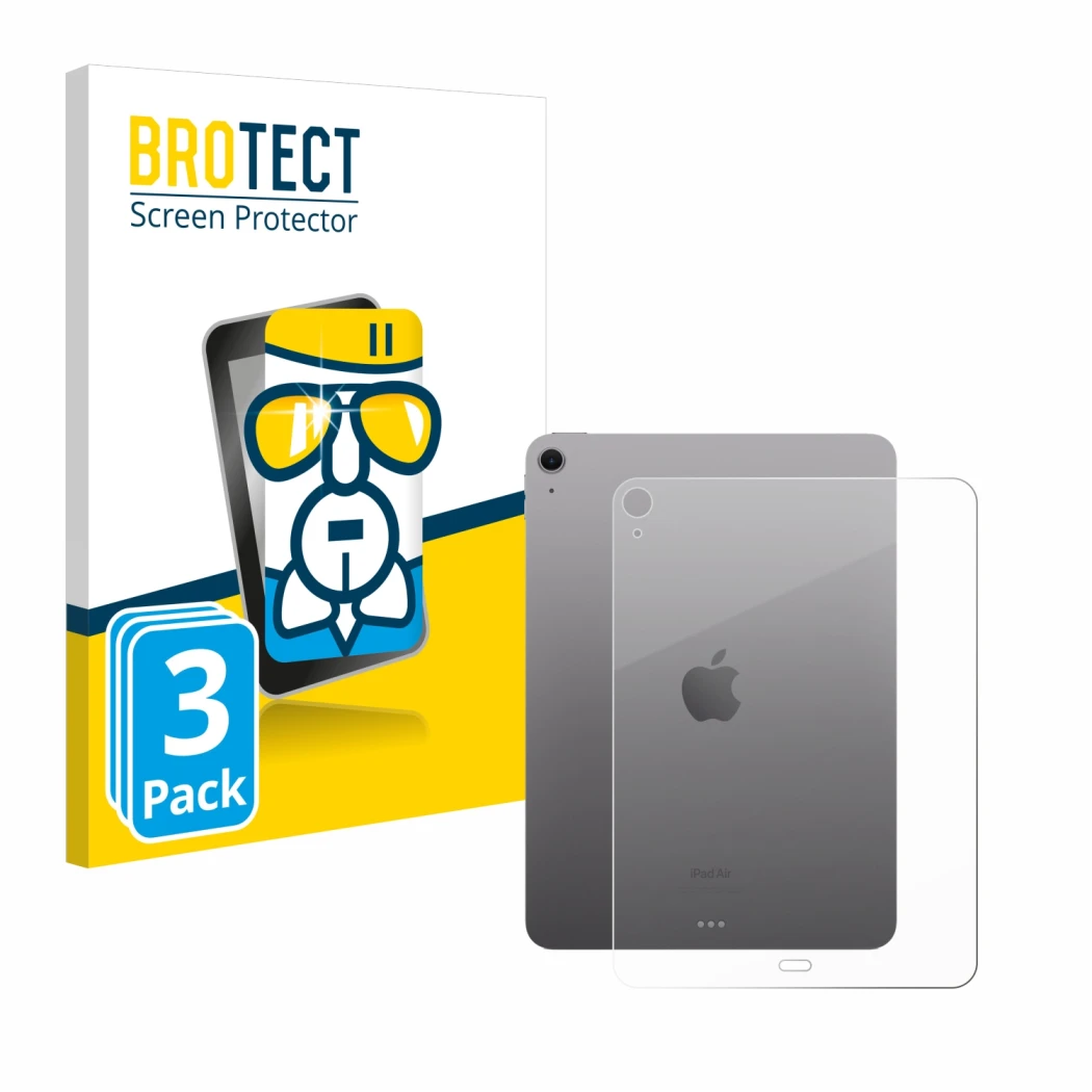 Front side of a product packaging with the brand logo BROTECT. Next to it is the device Apple iPad Air 11