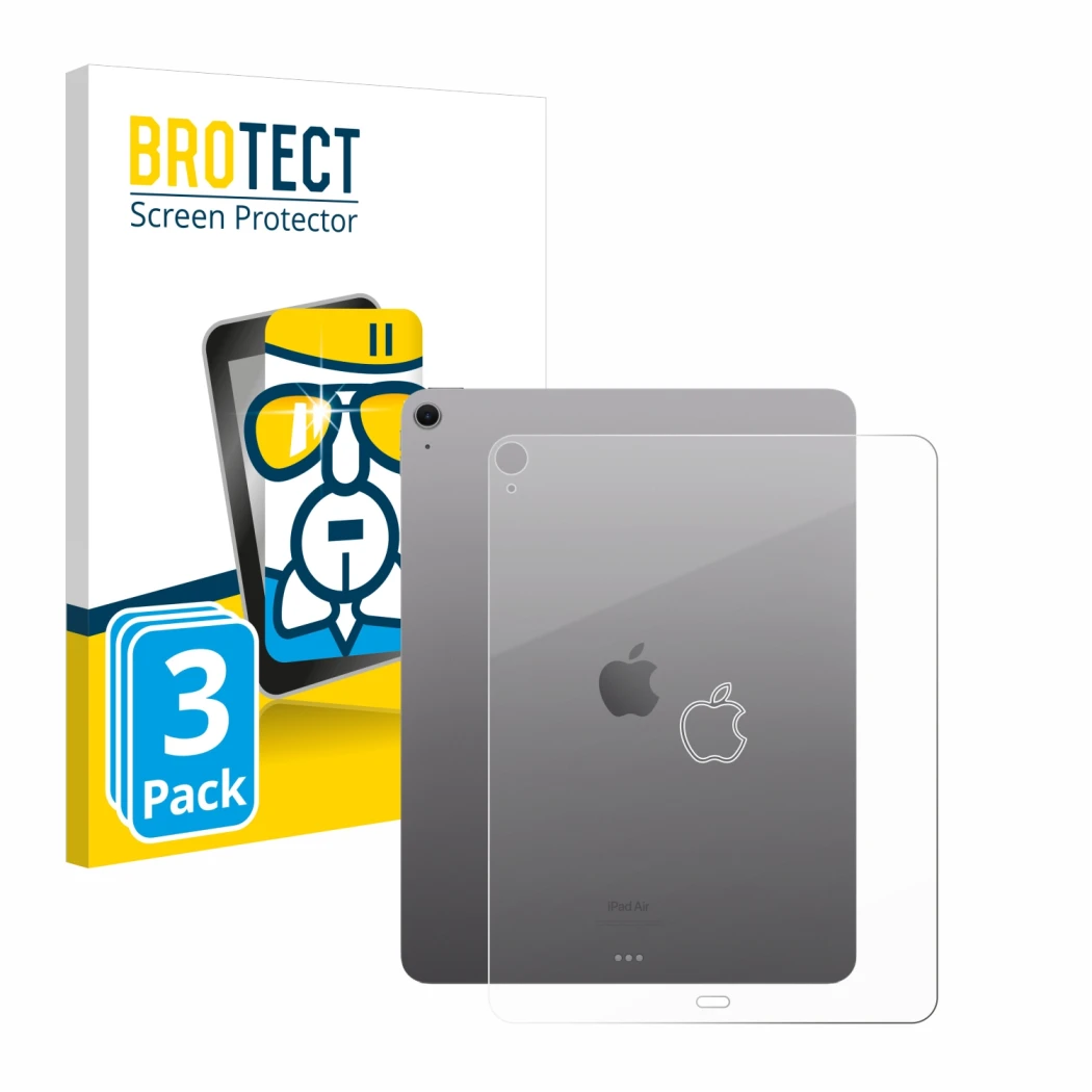 Front side of a product packaging with the brand logo BROTECT. Next to it is the device Apple iPad Air 13