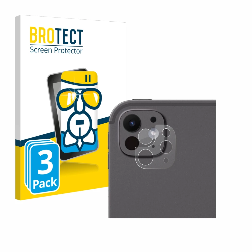 Front side of a product packaging with the brand logo BROTECT. Next to it is the device Apple iPad Pro 11