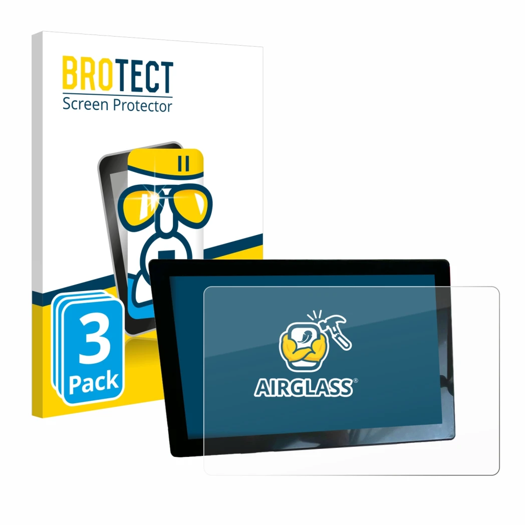 Front side of a product packaging with the brand logo BROTECT. Next to it is the device John Deere G5 Universal 10.1