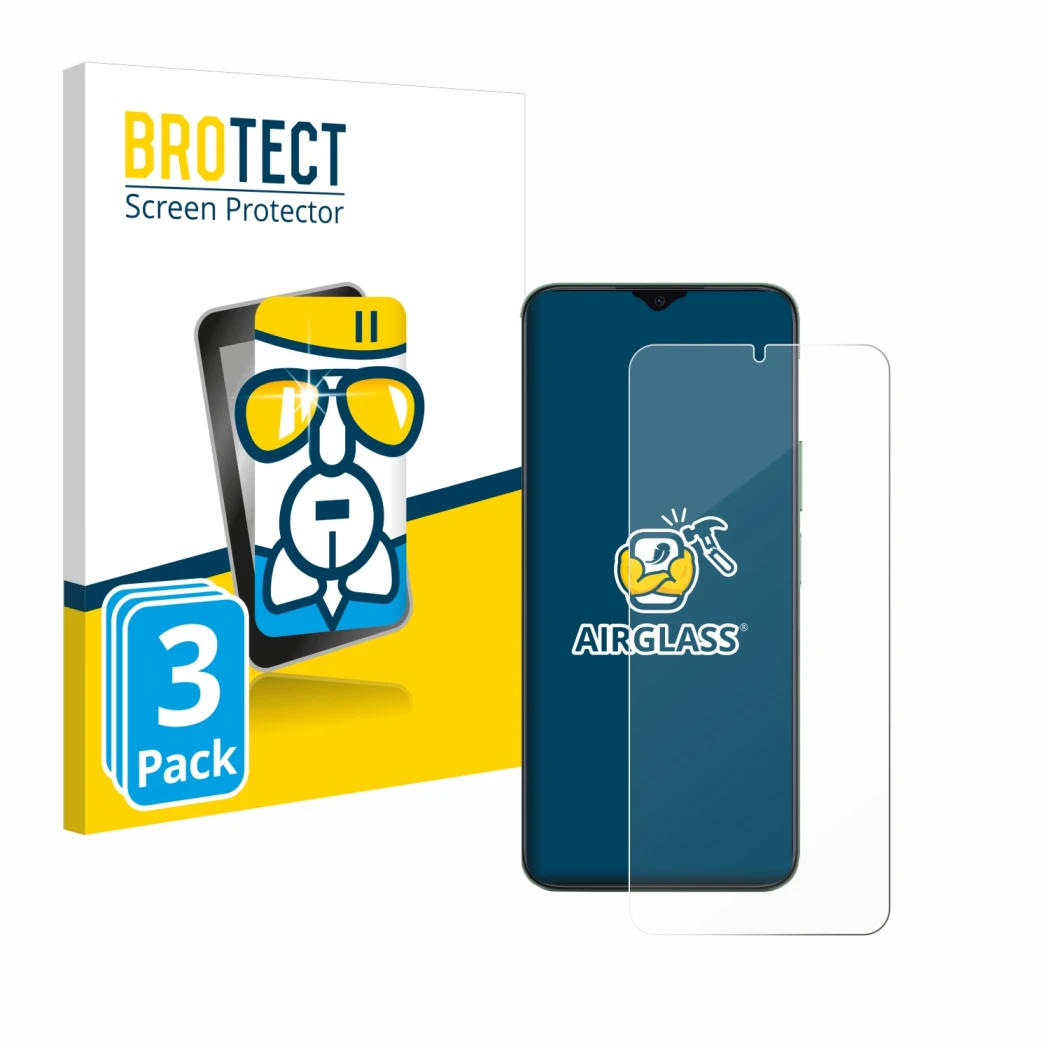 Front side of a product packaging with the brand logo BROTECT. Next to it is the device Honor X6b shown with the corresponding