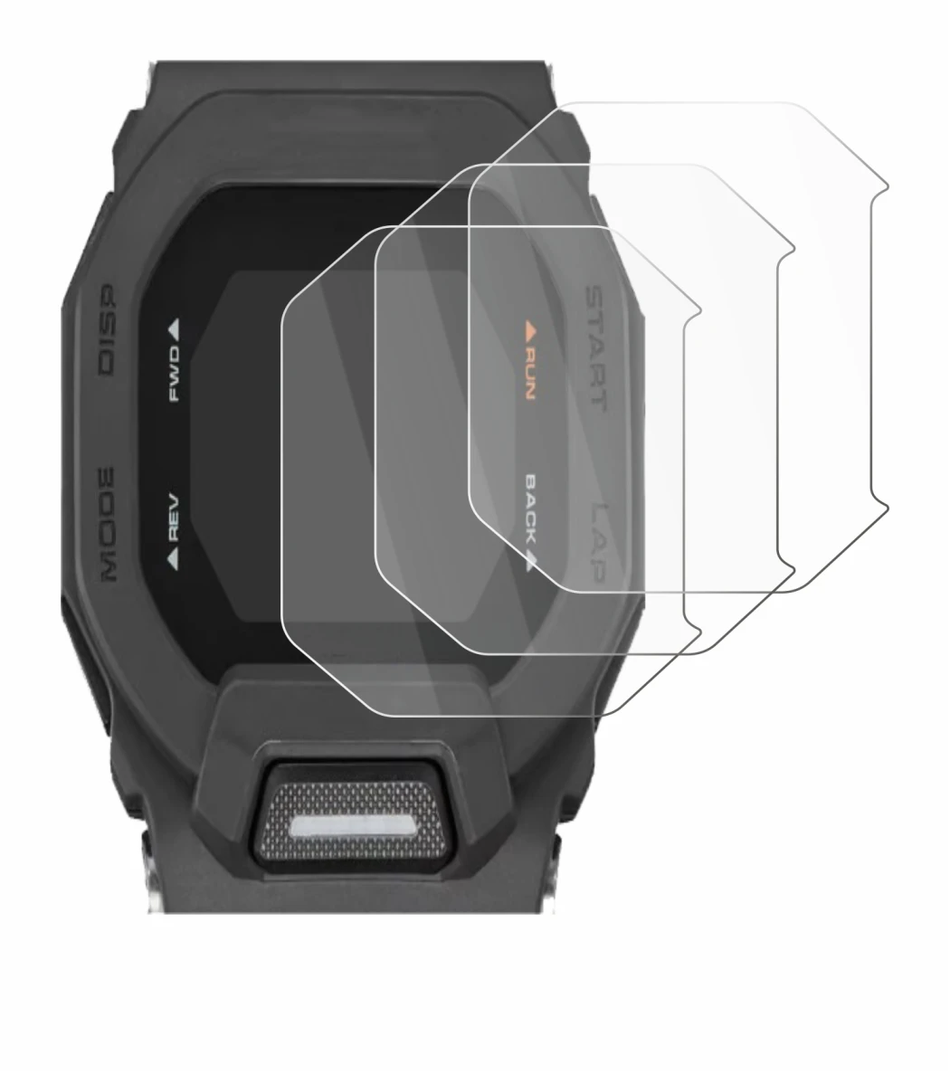 Image of the device Casio G-Shock GBD-200 with a wide variety of screen protectors.