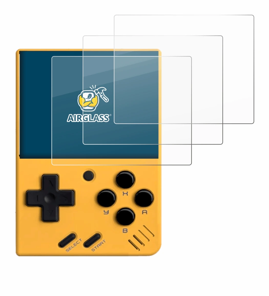 Image of the device Miyoo Mini V4 with a wide variety of screen protectors.