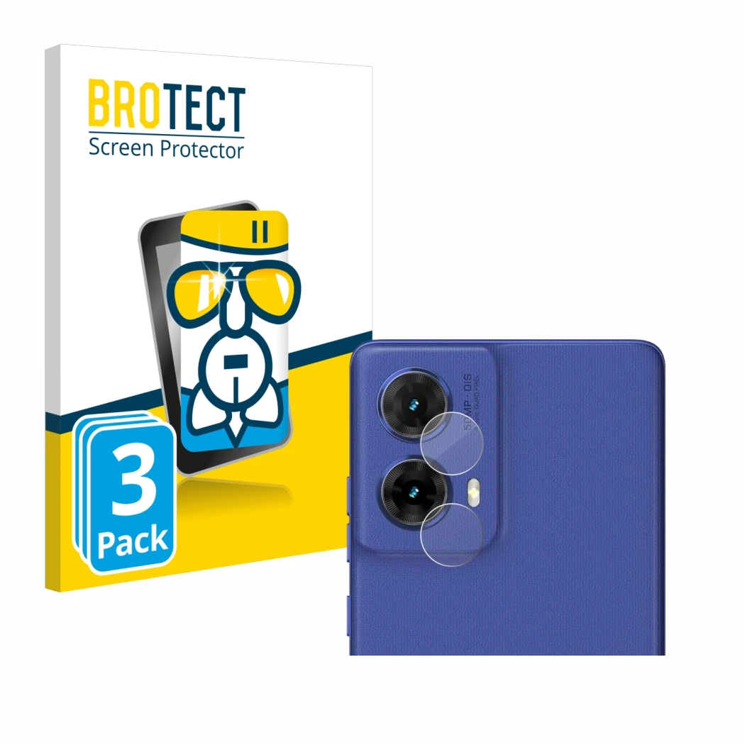 Front side of a product packaging with the brand logo BROTECT. Next to it is the device Motorola Moto G85 (ONLY Camera) shown 