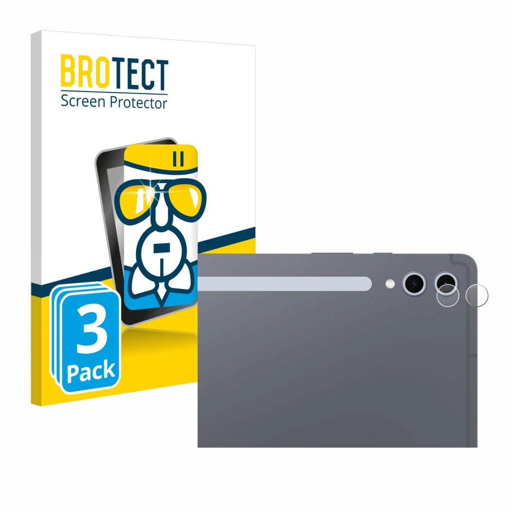 Front side of a product packaging with the brand logo BROTECT. Next to it is the device Samsung Galaxy Tab S10 Plus WiFi (ONLY