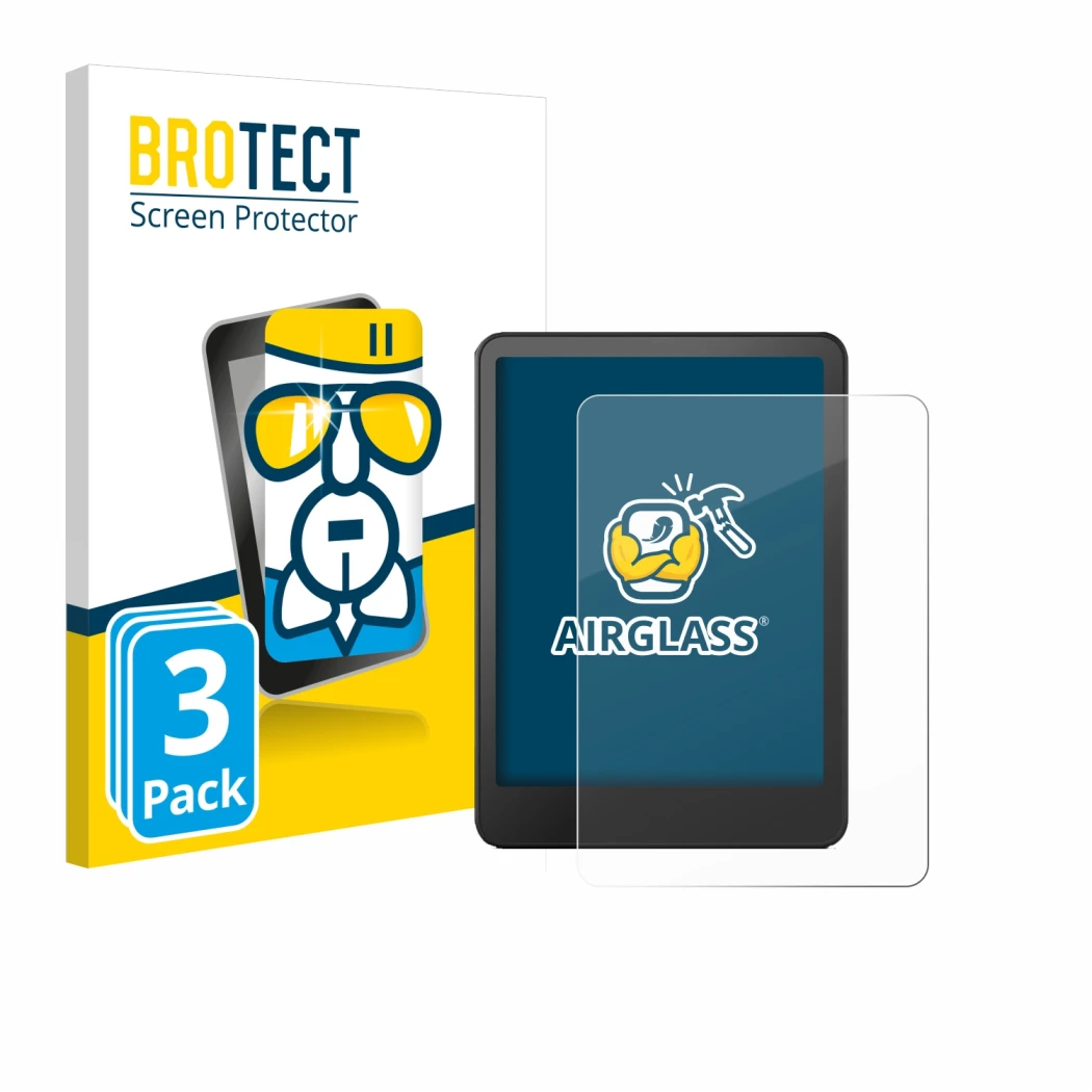 Front side of a product packaging with the brand logo BROTECT. Next to it is the device Amazon Kindle Colorsoft Signature Edit