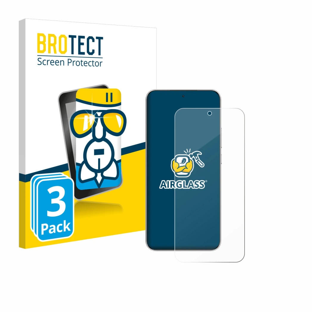 Front side of a product packaging with the brand logo BROTECT. Next to it is the device Honor Magic 7 shown with the correspon