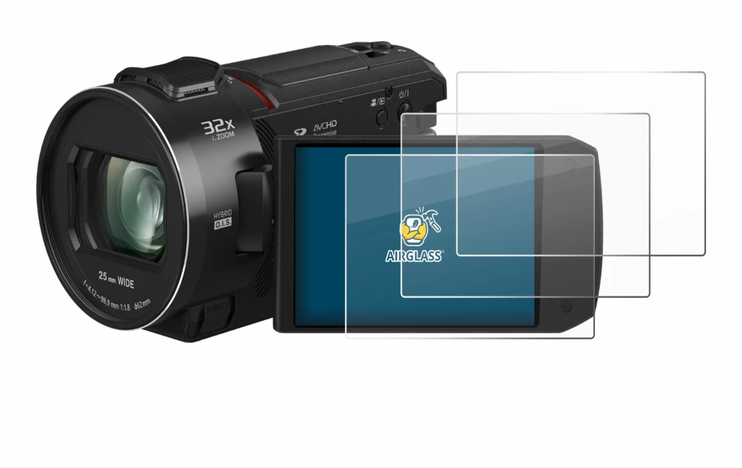 Image of the device Panasonic HC-VX3 with a wide variety of screen protectors.