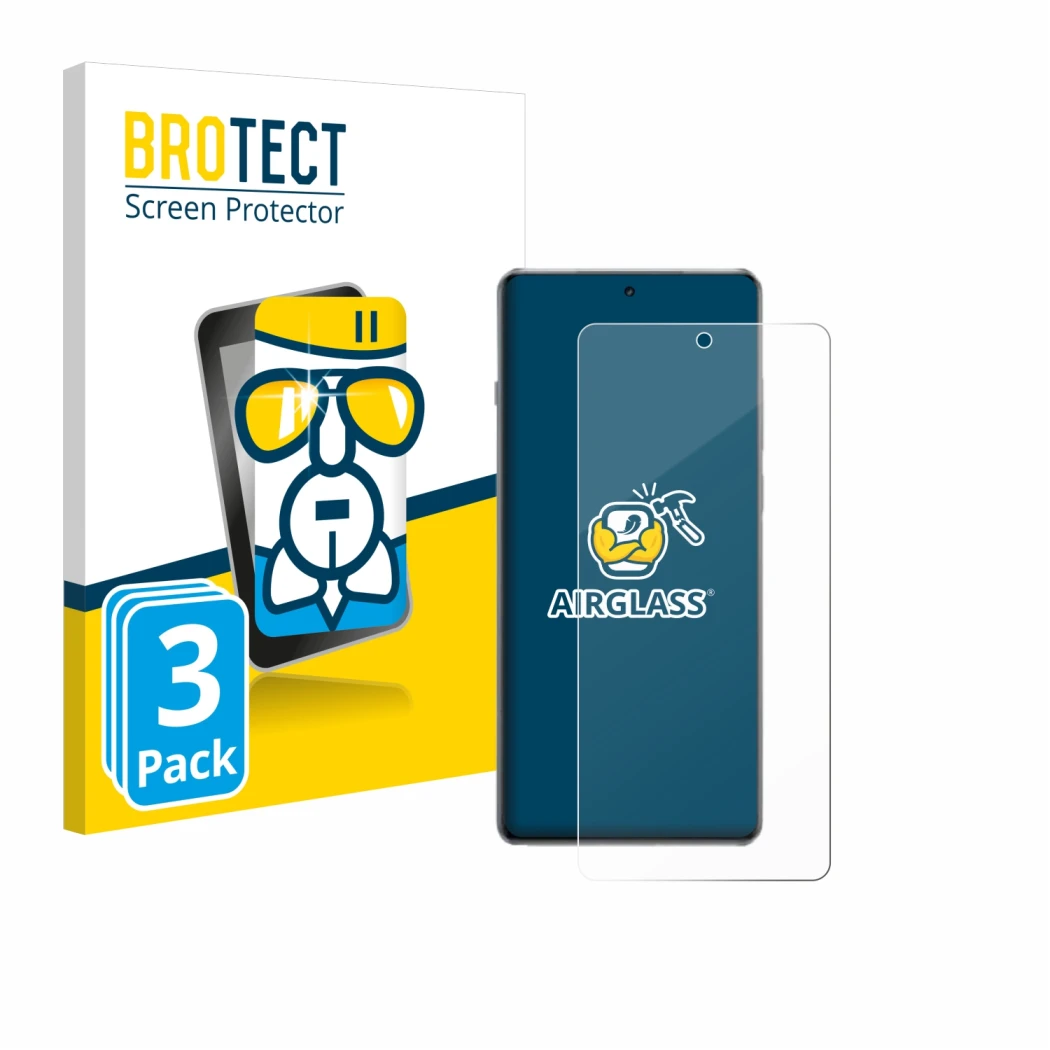 Front side of a product packaging with the brand logo BROTECT. Next to it is the device OnePlus 13R shown with the correspondi