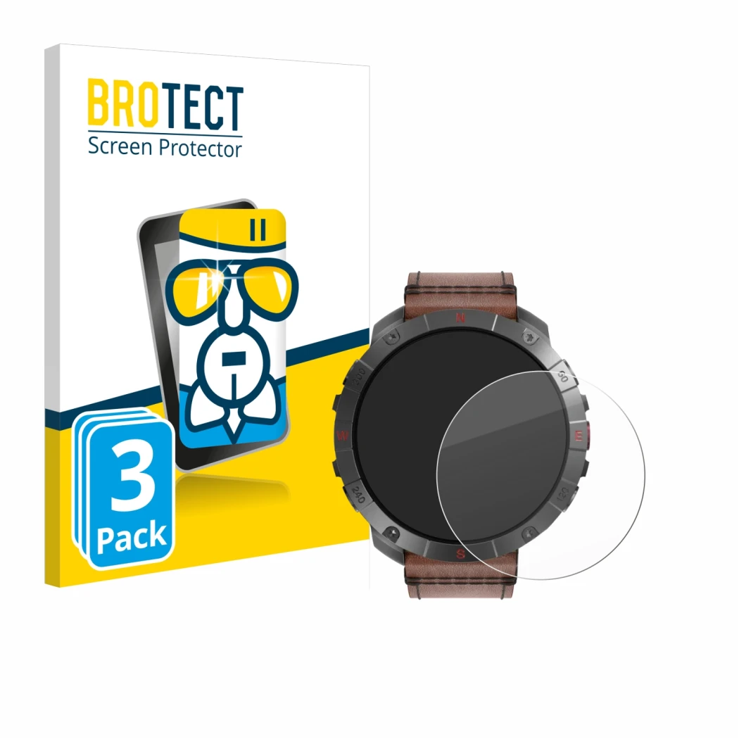 Front side of a product packaging with the brand logo BROTECT. Next to it is the device Polar Grit X2 Pro Titan shown with the