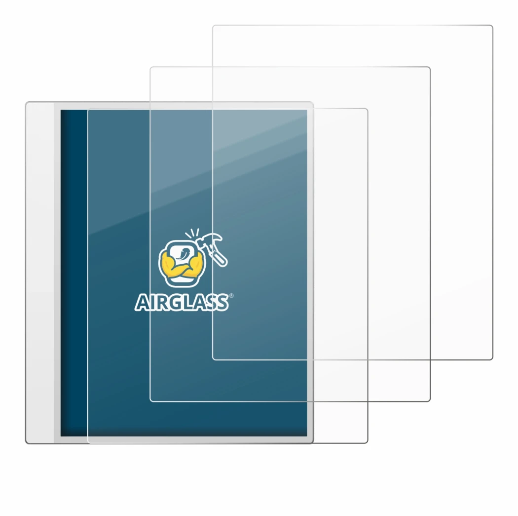 Image of the device Boox Note Max with a wide variety of screen protectors.