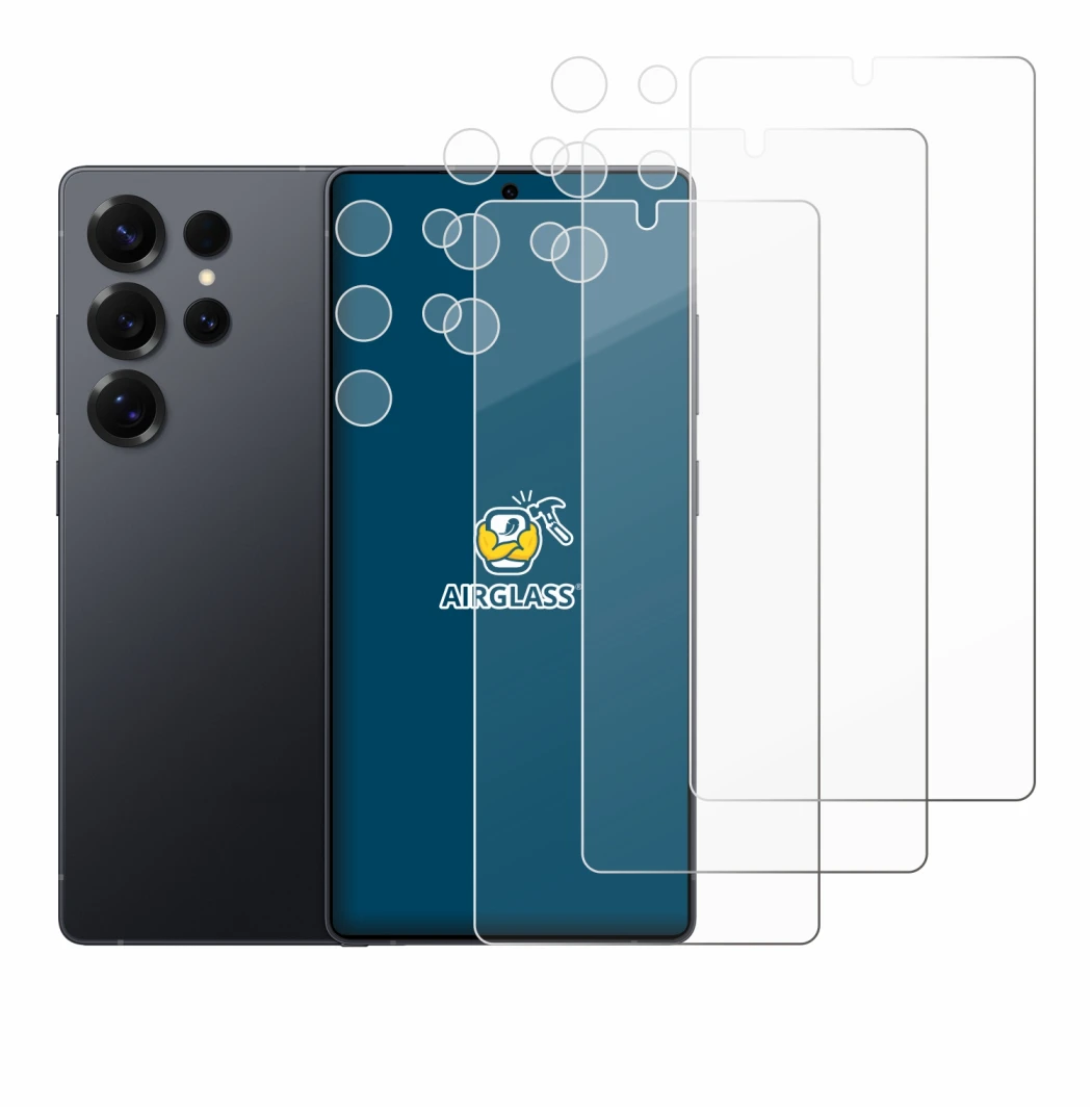 Image of the device Samsung Galaxy S25 Ultra (Front+Camera) with a wide variety of screen protectors.