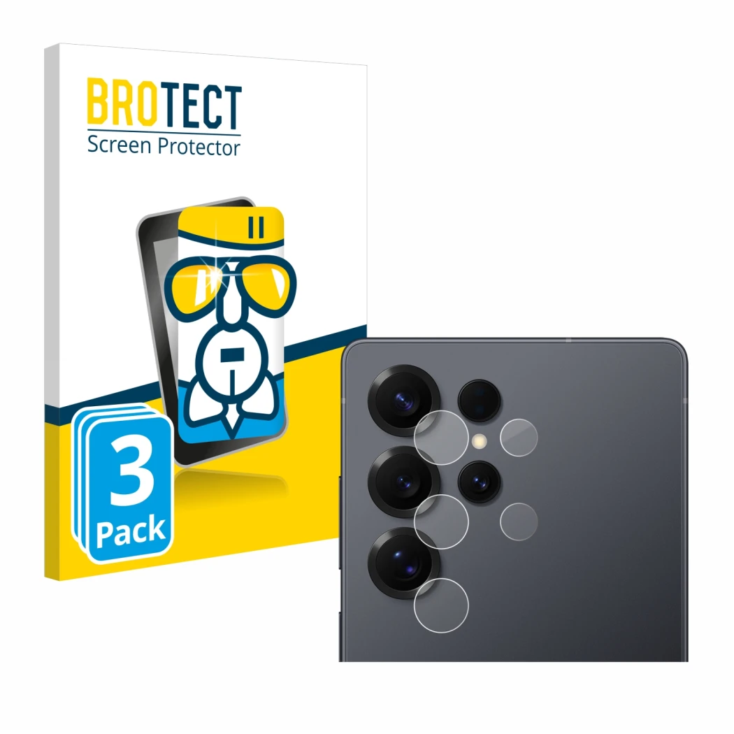 Front side of a product packaging with the brand logo BROTECT. Next to it is the device Samsung Galaxy S25 Ultra Enterprise Ed