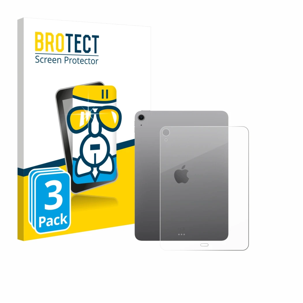 Front side of a product packaging with the brand logo BROTECT. Next to it is the device Apple iPad Air 11
