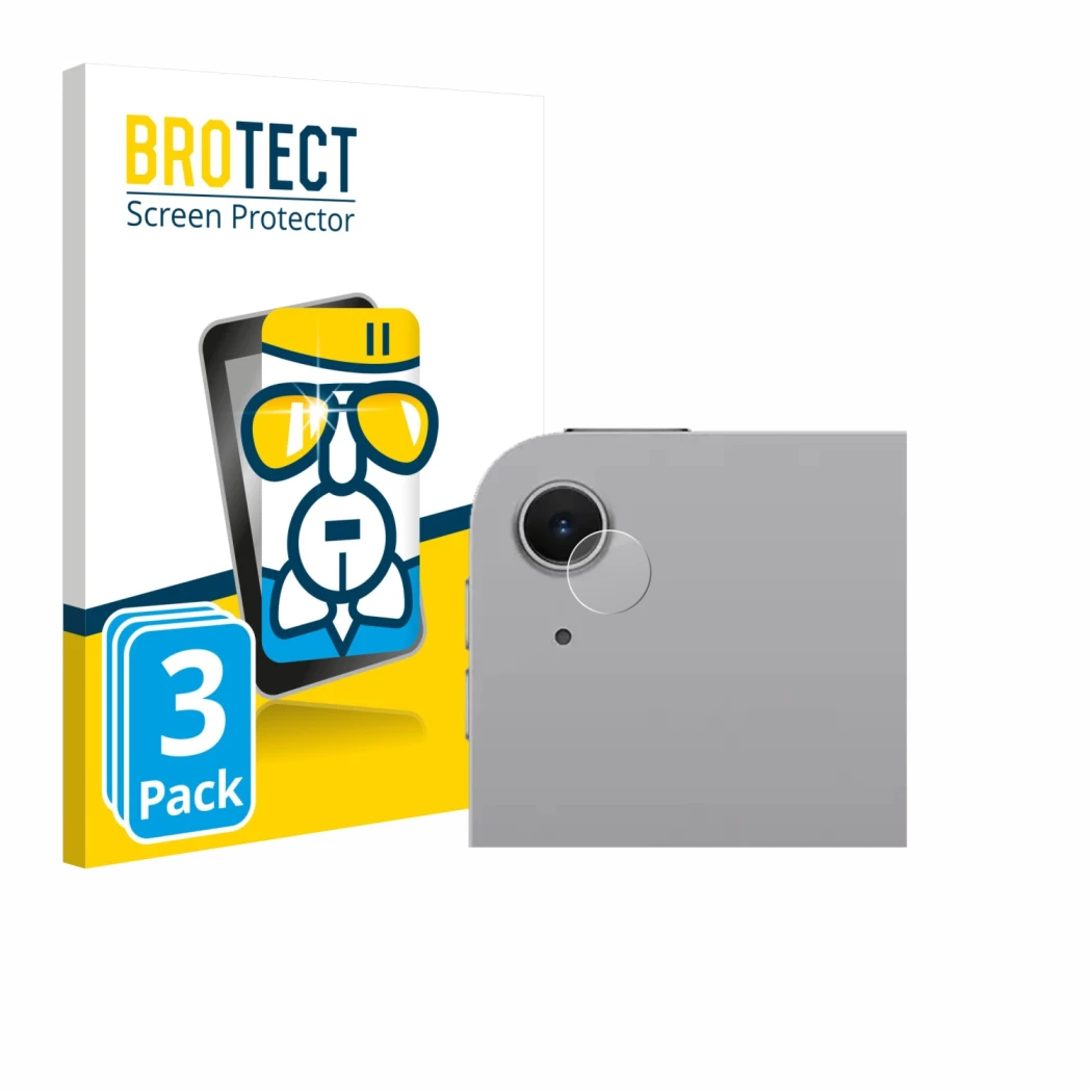 Front side of a product packaging with the brand logo BROTECT. Next to it is the device Apple iPad Air 11