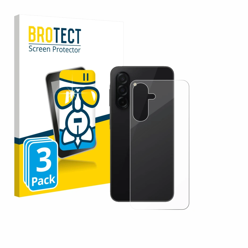 Front side of a product packaging with the brand logo BROTECT. Next to it is the device Samsung Galaxy A26 5G (Back) shown wit