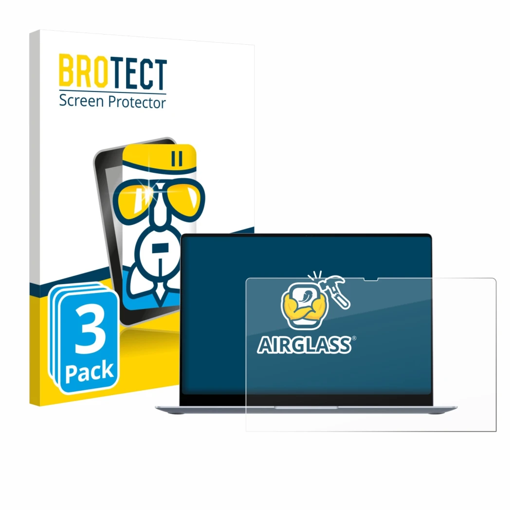 Front side of a product packaging with the brand logo BROTECT. Next to it is the device Samsung Galaxy Book4 15.6