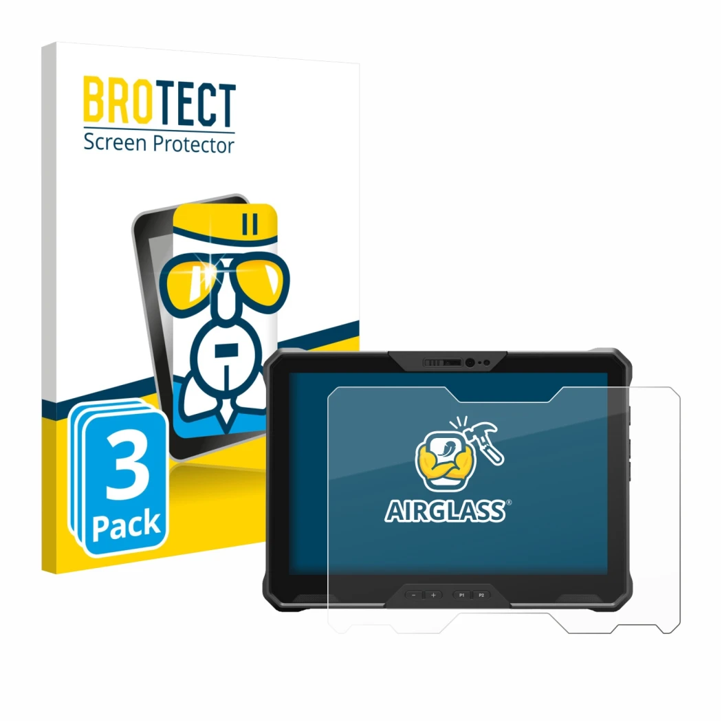 Front side of a product packaging with the brand logo BROTECT. Next to it is the device Dell Latitude 7030 Rugged Extreme show