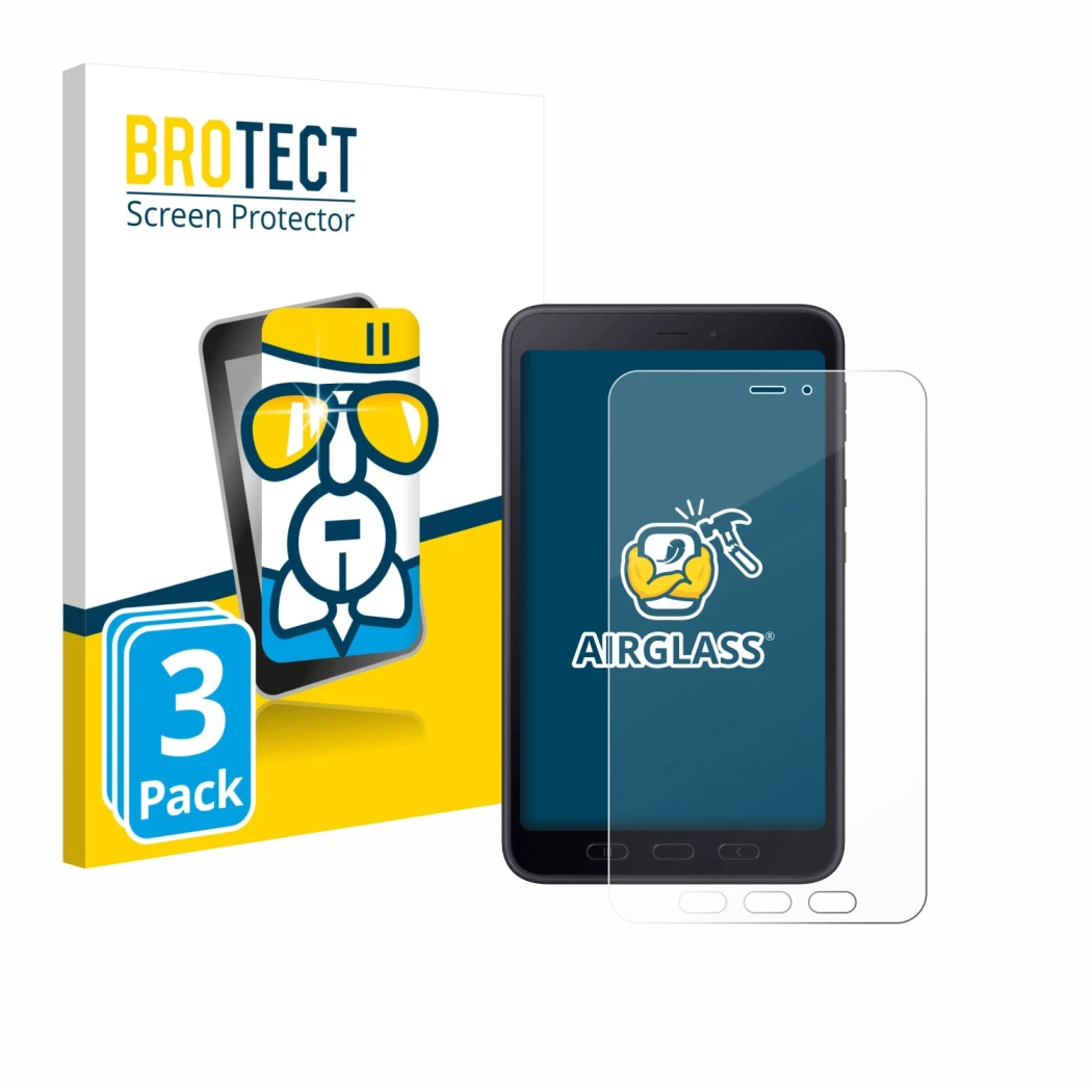 Front side of a product packaging with the brand logo BROTECT. Next to it is the device Samsung galaxy Tab Active 5 5G Enterpr