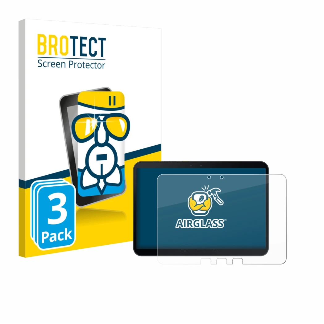 Front side of a product packaging with the brand logo BROTECT. Next to it is the device Samsung Galaxy Tab Active 5 Pro shown 