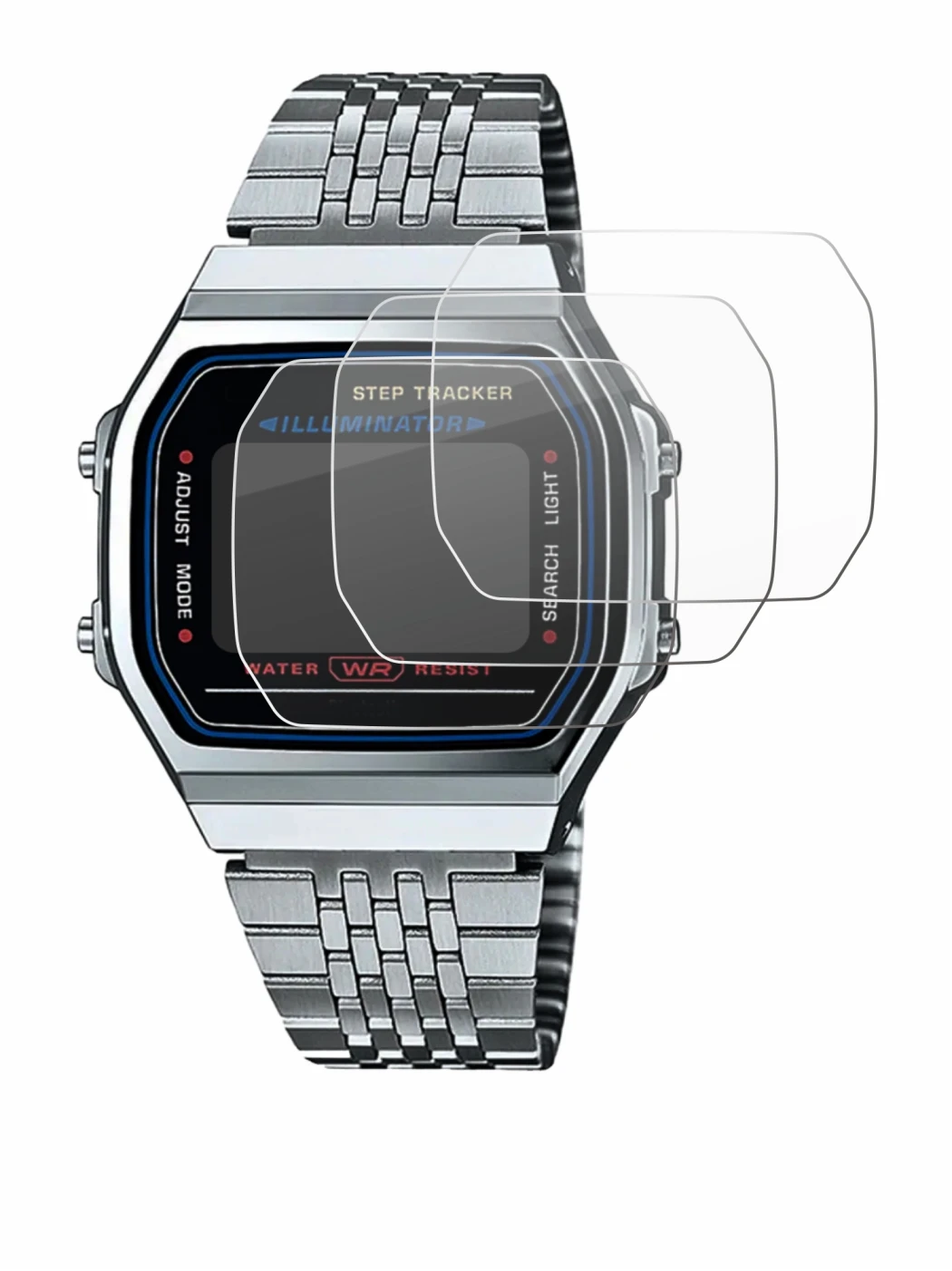 Image of the device Casio iconic ABL-100WE-1A with a wide variety of screen protectors.