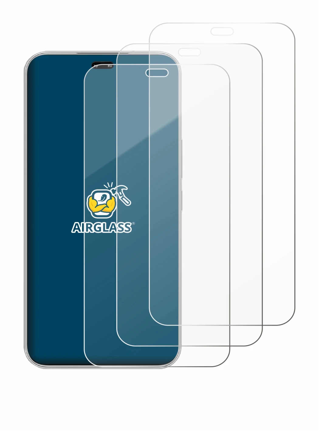 Image of the device Honor 400 Pro with a wide variety of screen protectors.