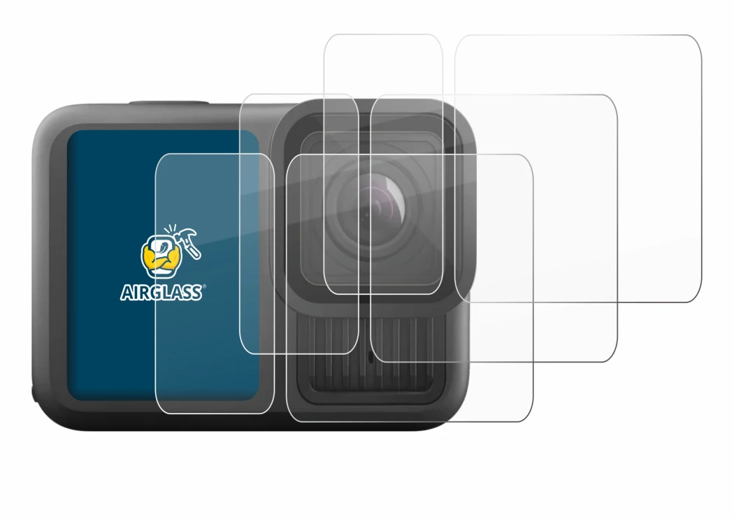 Image of the device GoPro Hero 13 Black Ultra Wide Edition with a wide variety of screen protectors.