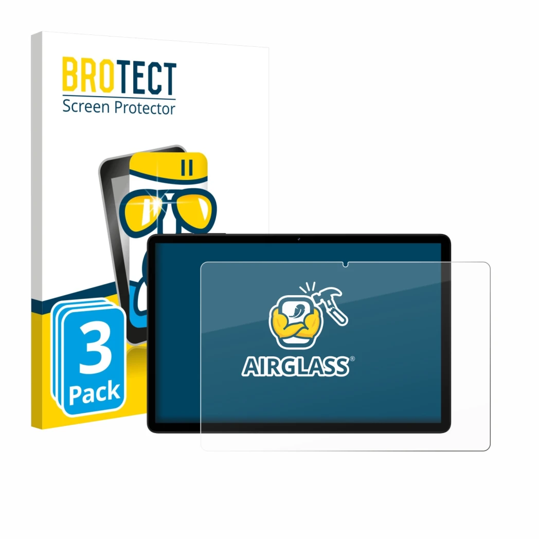 Front side of a product packaging with the brand logo BROTECT. Next to it is the device Doogee Tab G6 shown with the correspon