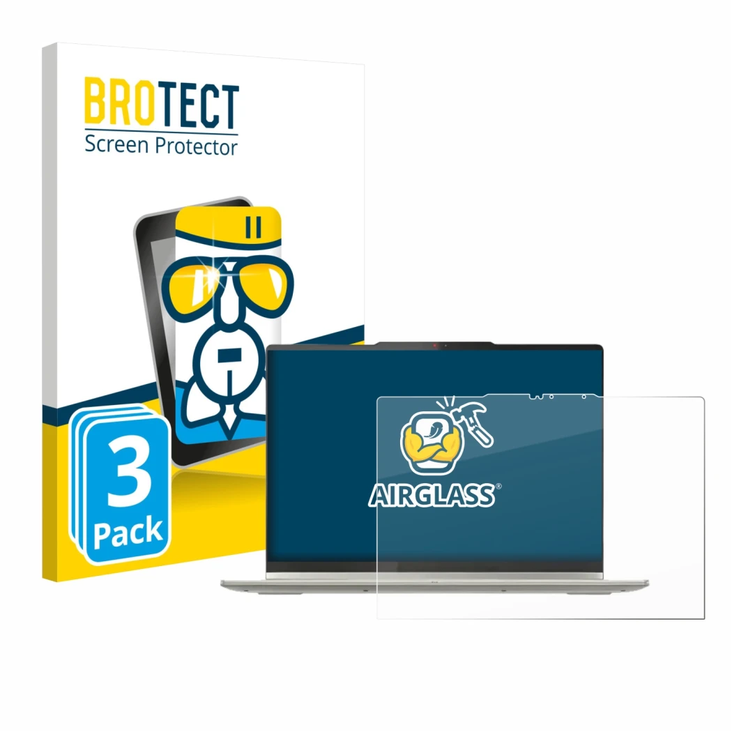 Front side of a product packaging with the brand logo BROTECT. Next to it is the device Lenovo Yoga 7 2-in-1 Gen 10 14