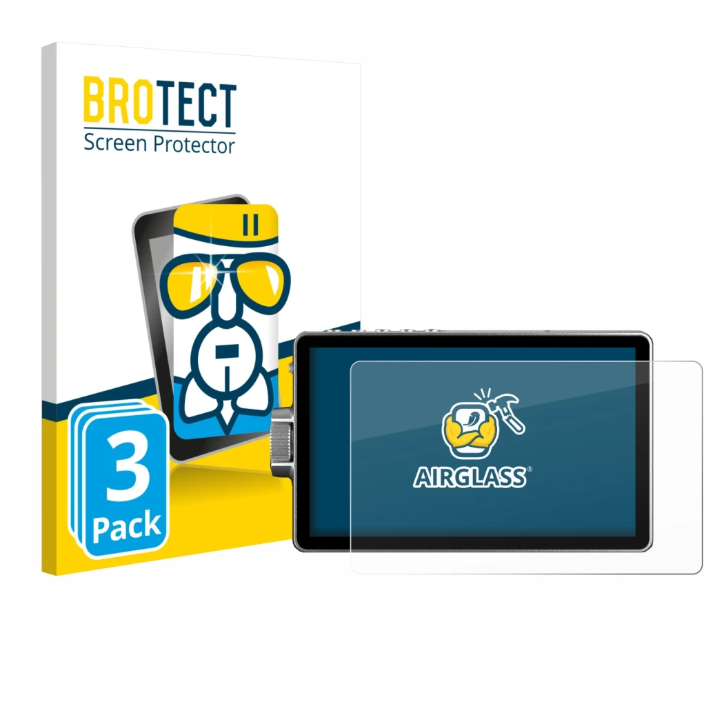 Front side of a product packaging with the brand logo BROTECT. Next to it is the device Viltrox DC-A1 2800 shown with the corr