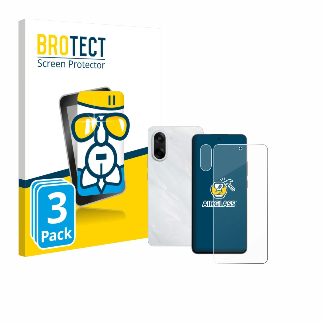 Front side of a product packaging with the brand logo BROTECT. Next to it is the device OnePlus Nord CE 5 (Front+Camera) shown