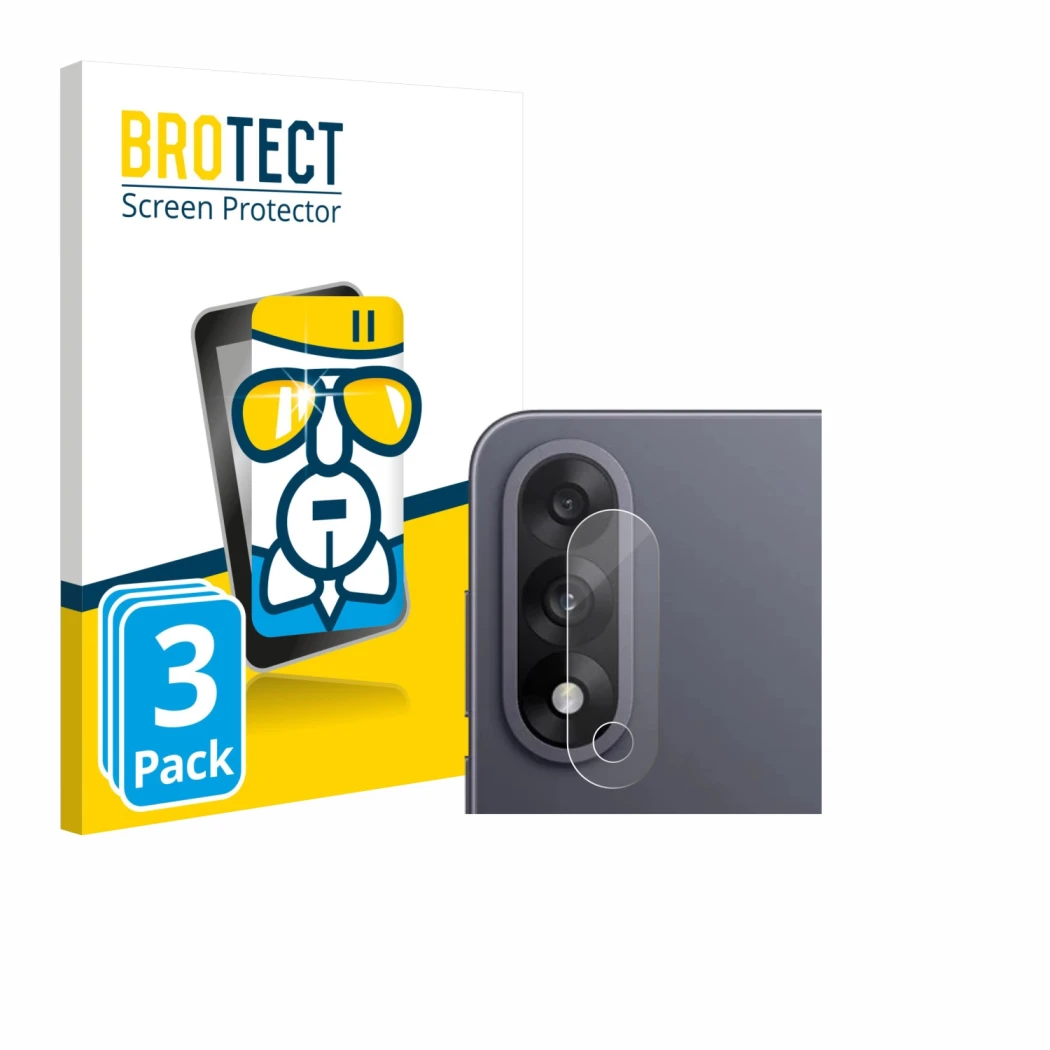 Front side of a product packaging with the brand logo BROTECT. Next to it is the device OnePlus Nord 5 (ONLY Camera Lens) show