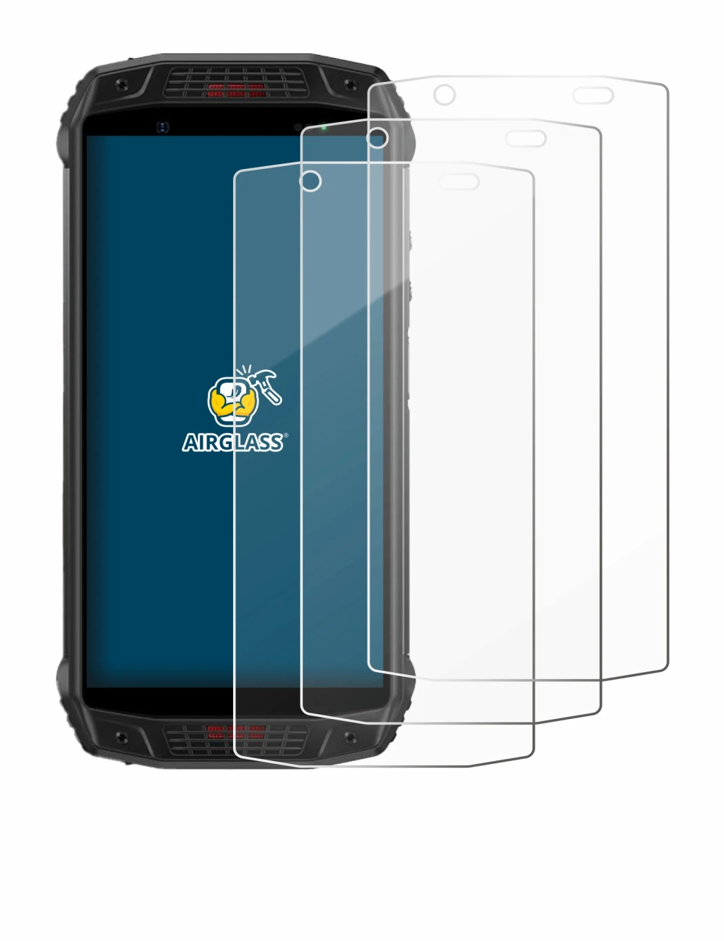 Image of the device Ulefone Armor 15 with a wide variety of screen protectors.