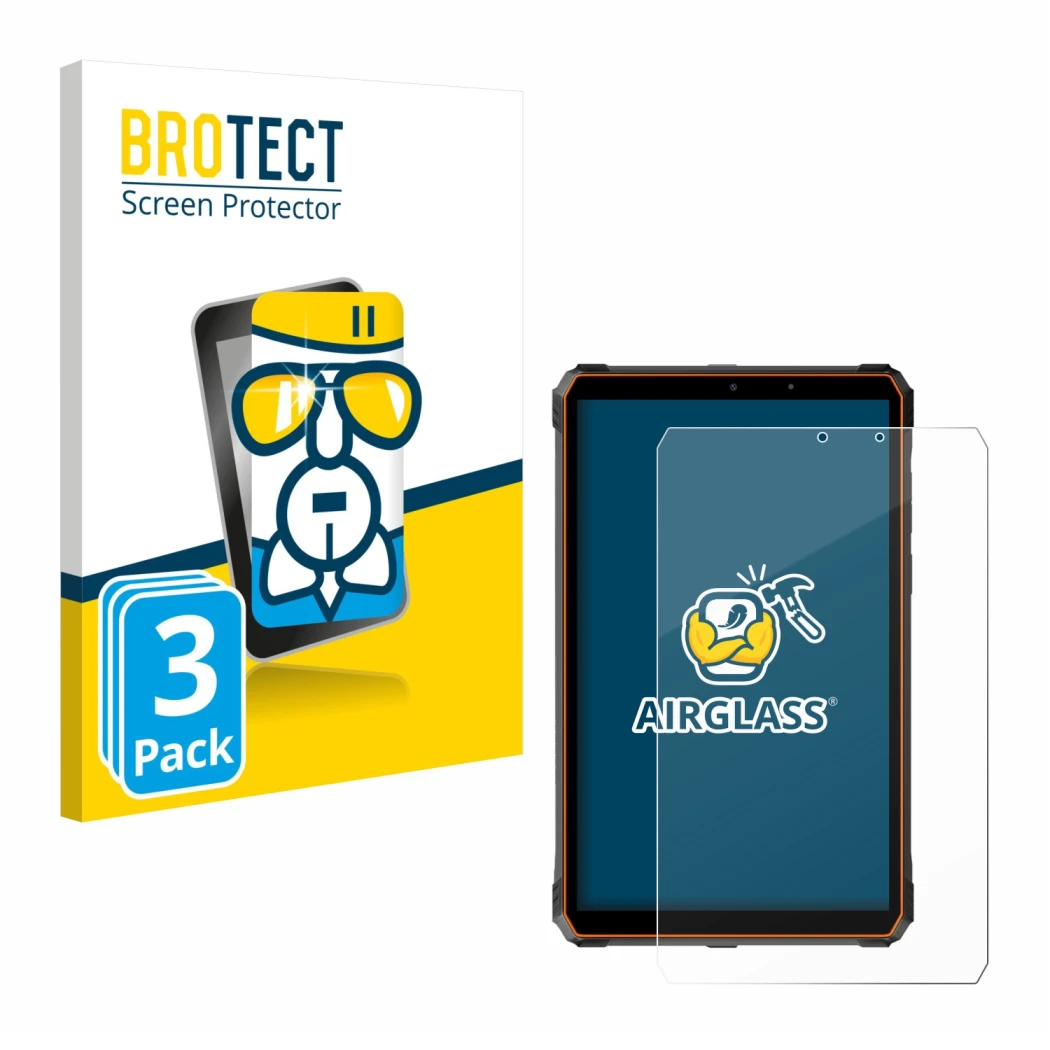 Front side of a product packaging with the brand logo BROTECT. Next to it is the device Blackview Active 5 shown with the corr