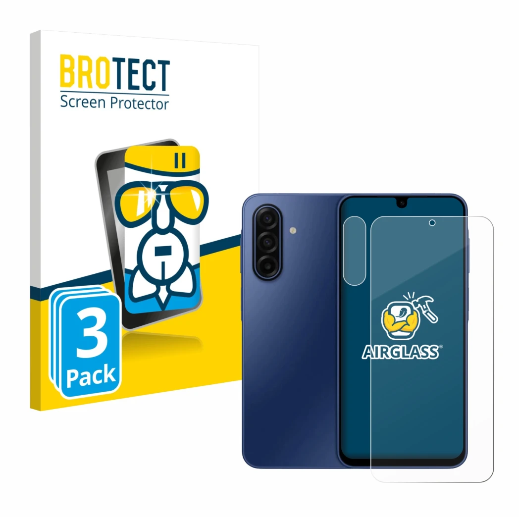 Front side of a product packaging with the brand logo BROTECT. Next to it is the device Samsung Galaxy A17 5G (Front+Camera) s