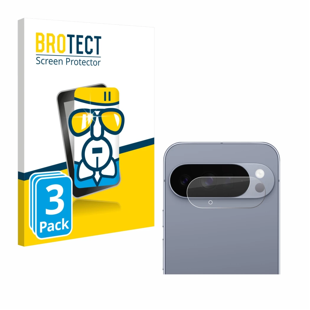 Front side of a product packaging with the brand logo BROTECT. Next to it is the device Google Pixel 10 Pro XL (ONLY Camera Le