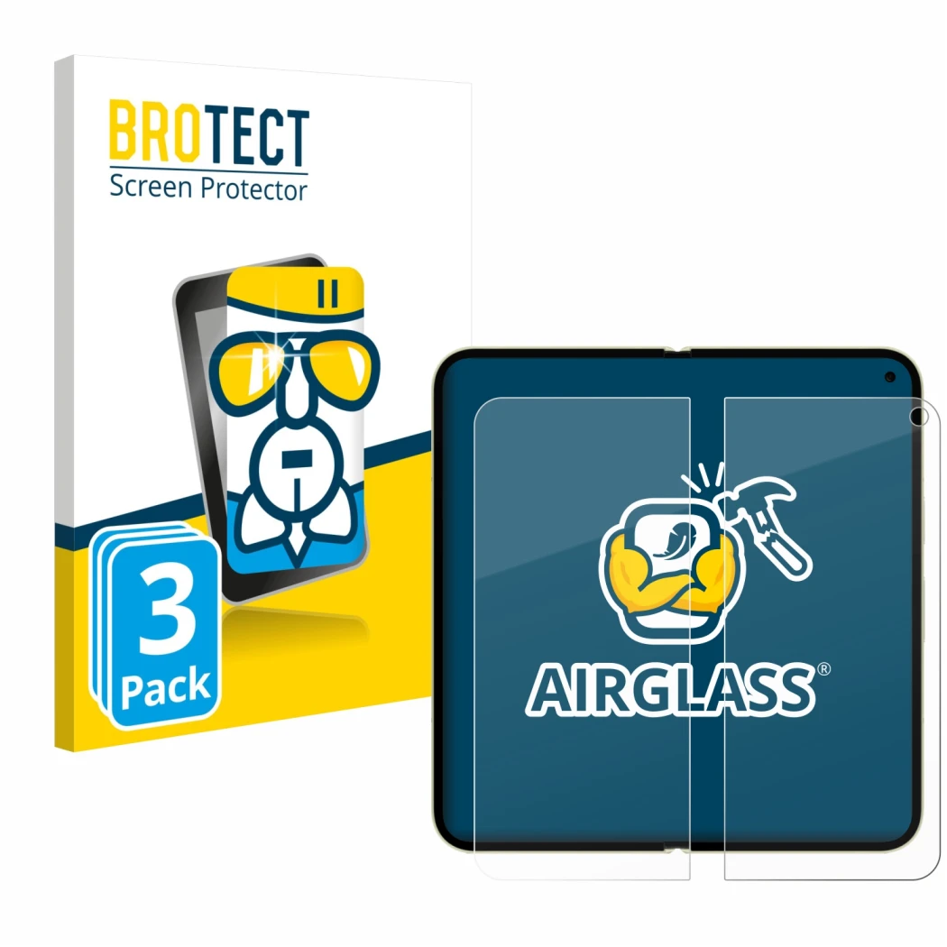 Front side of a product packaging with the brand logo BROTECT. Next to it is the device Google Pixel 10 Pro Fold (Inner displa