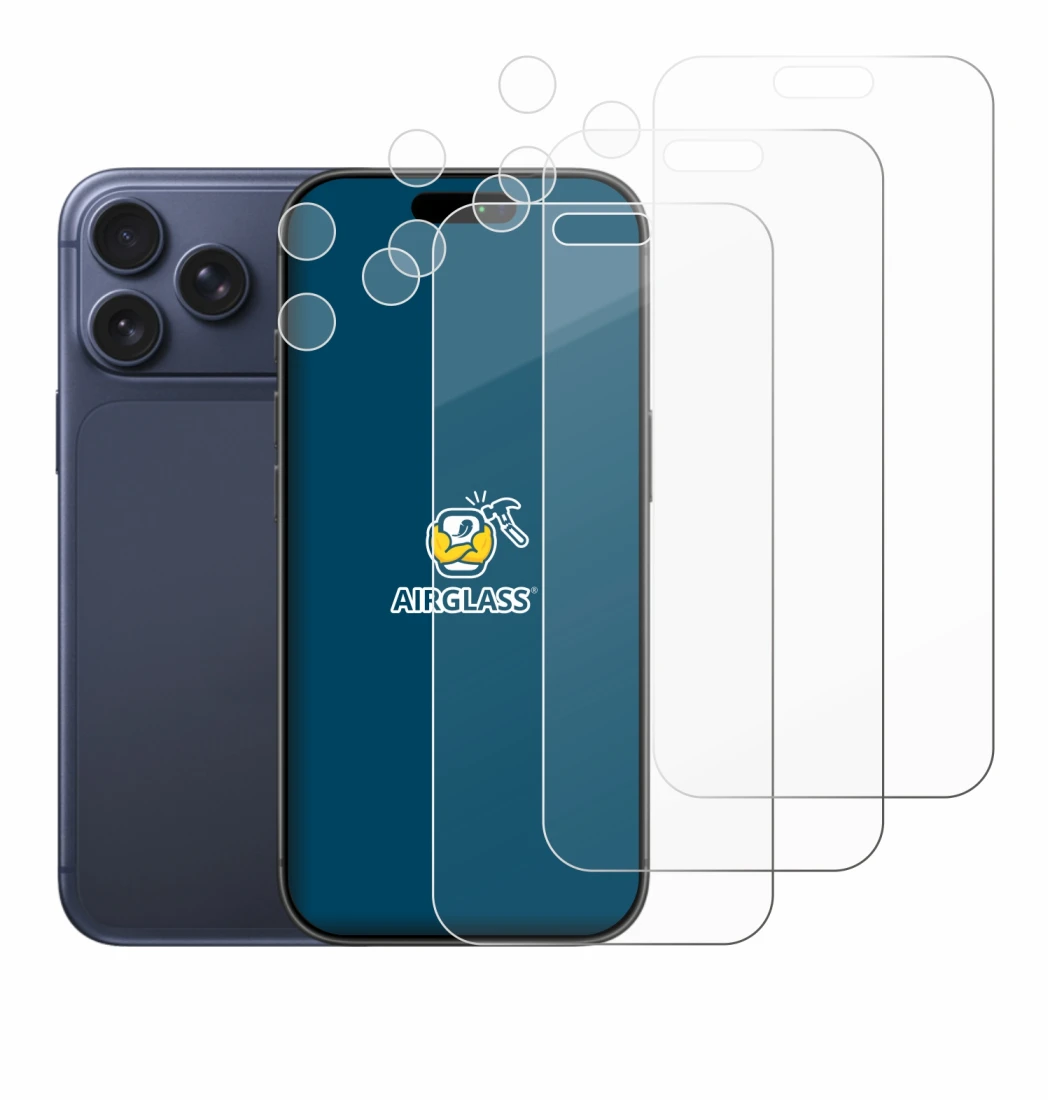 Image of the device Apple iPhone 17 Pro Max (Front+Camera) with a wide variety of screen protectors.