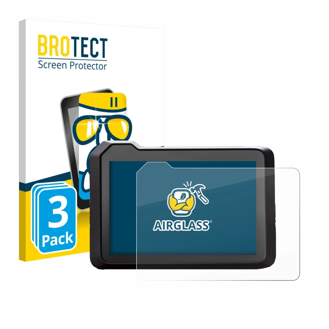 Front side of a product packaging with the brand logo BROTECT. Next to it is the device KTM 990 Duke 2024 shown with the corre