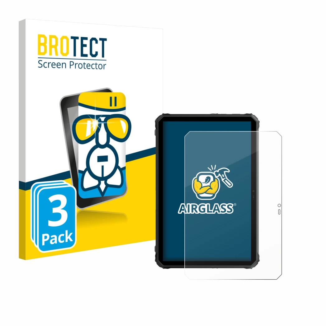 Front side of a product packaging with the brand logo BROTECT. Next to it is the device Blackview Active 7 shown with the corr