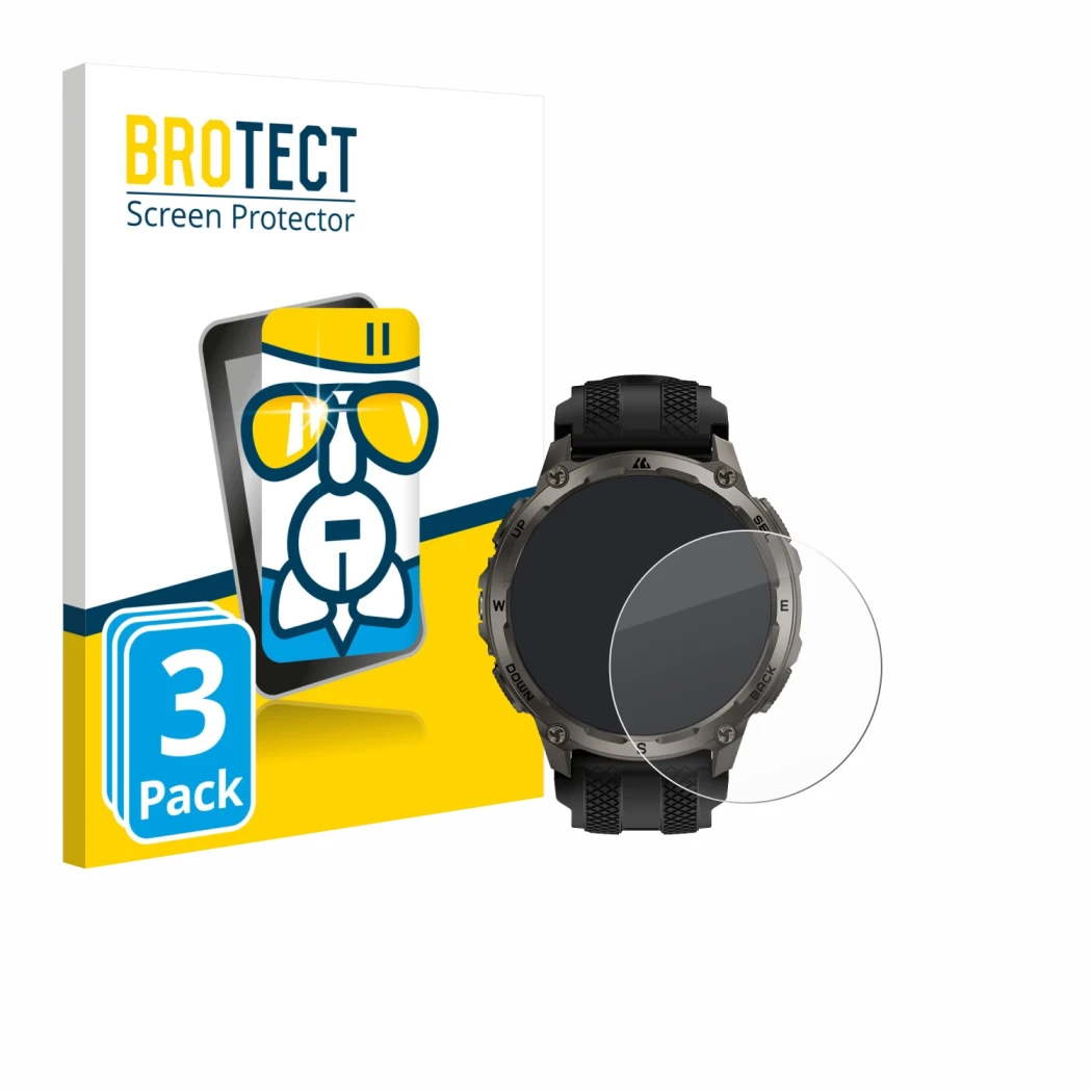 Front side of a product packaging with the brand logo BROTECT. Next to it is the device Kospet Tank T4 shown with the correspo