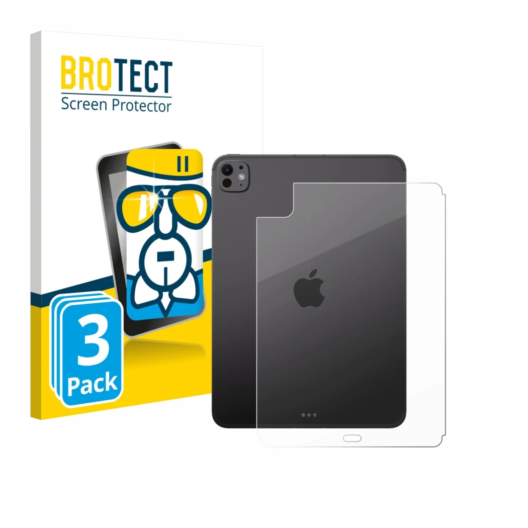 Front side of a product packaging with the brand logo BROTECT. Next to it is the device Apple iPad Pro 11