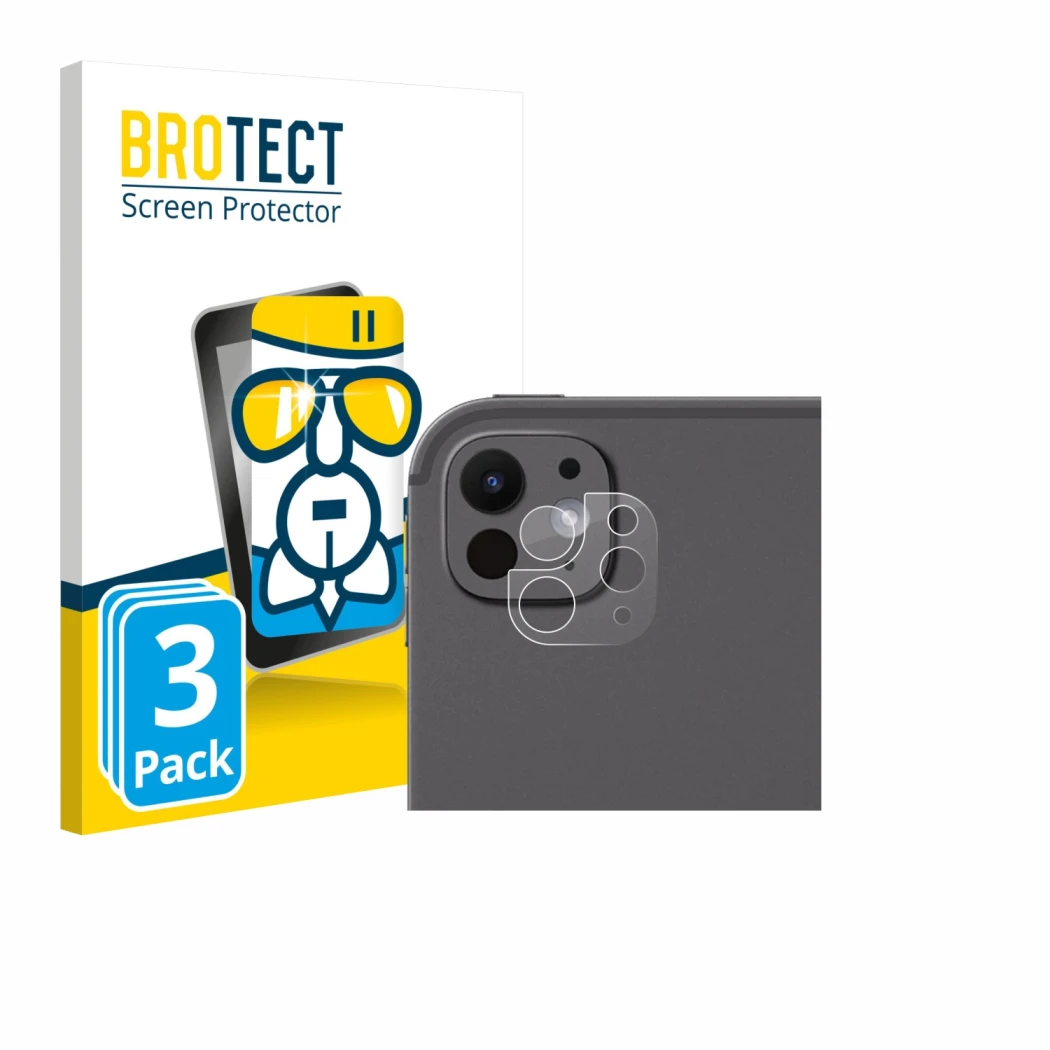 Front side of a product packaging with the brand logo BROTECT. Next to it is the device Apple iPad Pro 11