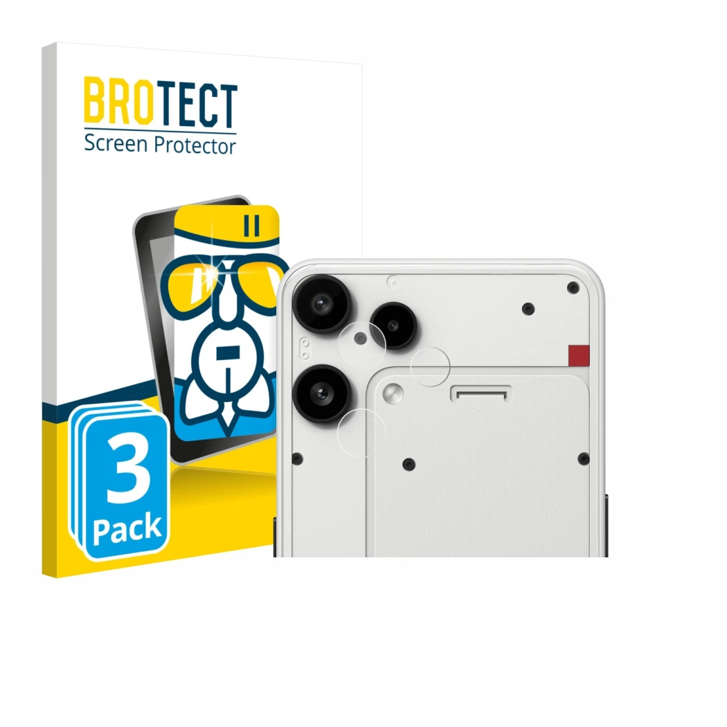 Front side of a product packaging with the brand logo BROTECT. Next to it is the device Nothing Phone (3a) Lite (ONLY Camera L