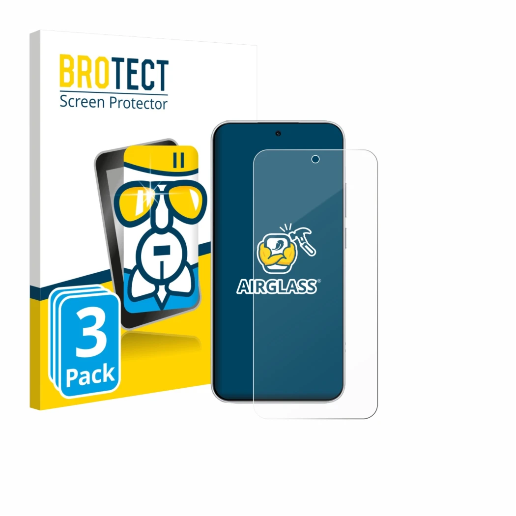 Front side of a product packaging with the brand logo BROTECT. Next to it is the device Xiaomi Redmi Note 15 Pro shown with th