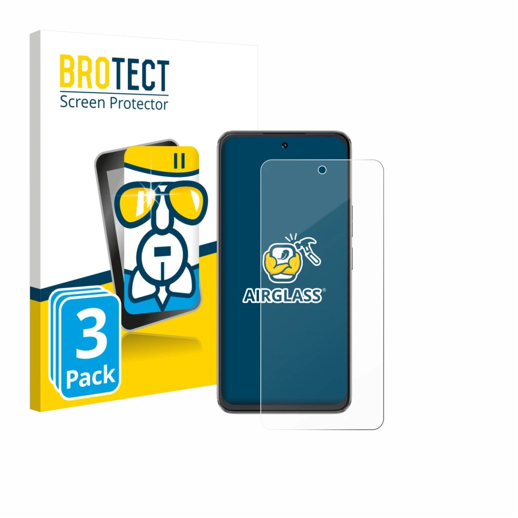 Front side of a product packaging with the brand logo BROTECT. Next to it is the device Cubot Note 60 shown with the correspon