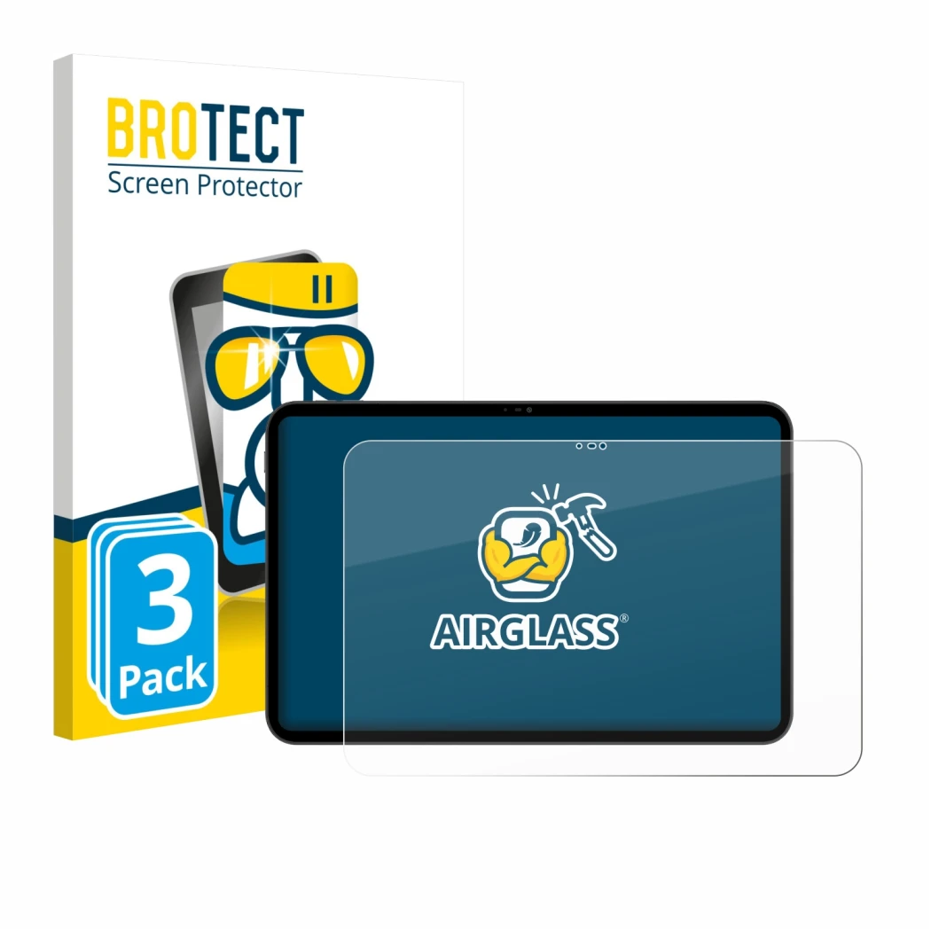 Front side of a product packaging with the brand logo BROTECT. Next to it is the device Blackview Oscal Pad 200 shown with the