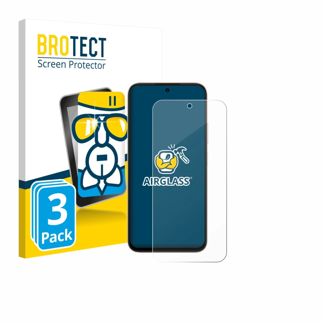 Front side of a product packaging with the brand logo BROTECT. Next to it is the device Oppo A6t Pro shown with the correspond