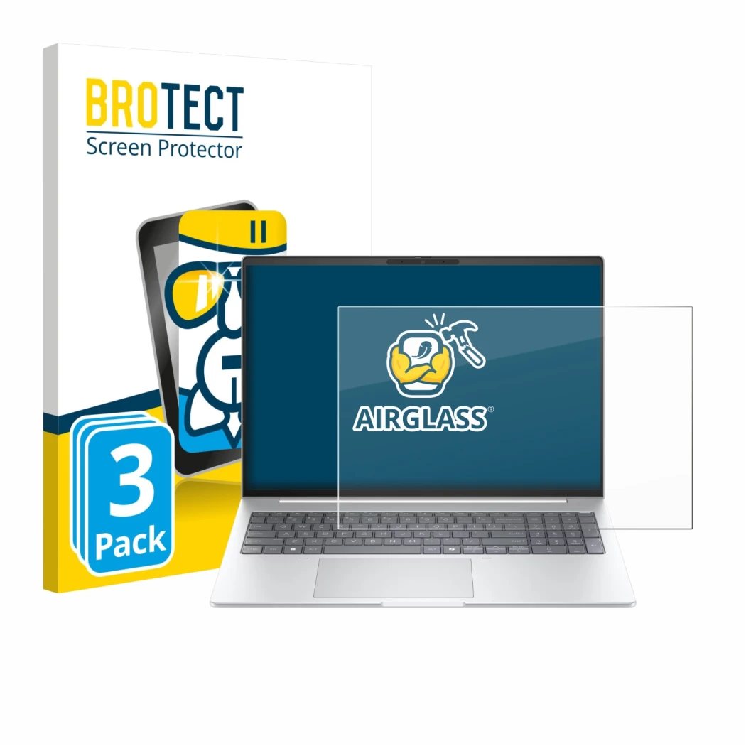 Front side of a product packaging with the brand logo BROTECT. Next to it is the device HP EliteBook 8 G1i 16